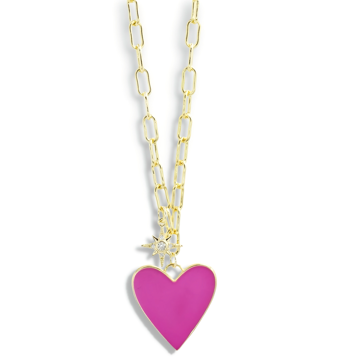 Enamel Heart/Star Necklace Light Pink J10