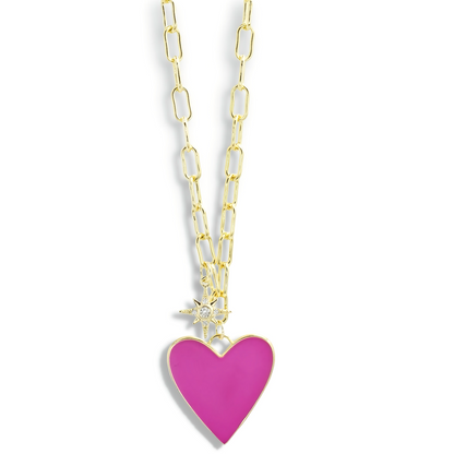 Enamel Heart/Star Necklace Light Pink J10