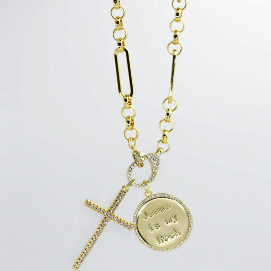 Jesus is my Rock Gold Necklace